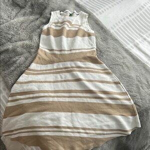 UCOB Striped Sleeveless Dress in White and Tan